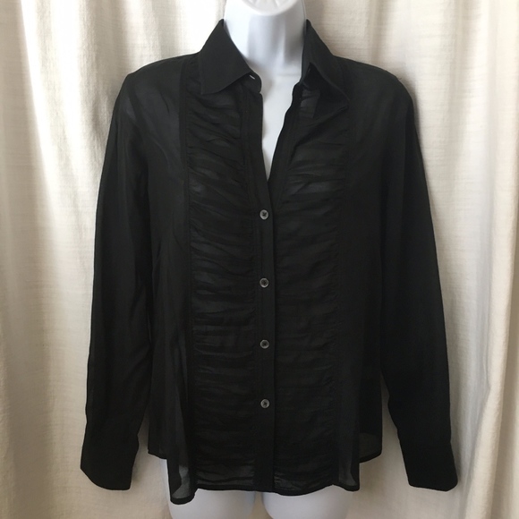 Sheer Ruffle Banana Republic Blouse Black - Picture 2 of 7